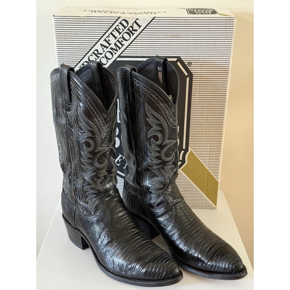 Vintage Men's Dan Post Black Lizard Leather Cowboy Western Boots 16830 Sz 9E